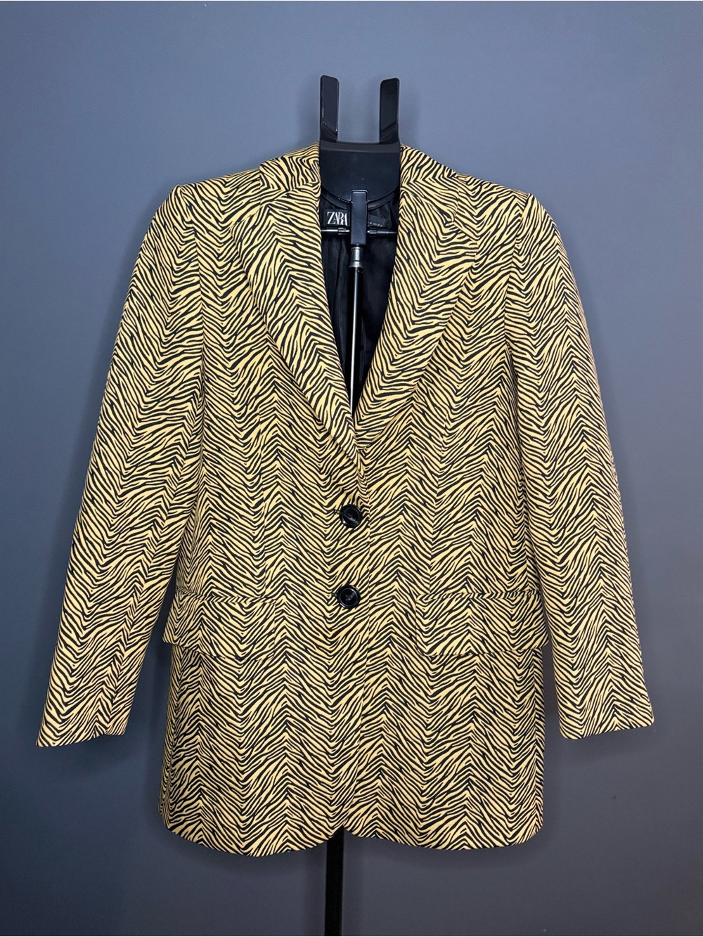 Zara Yellow and Black Zebra-Print Tailored Blazer